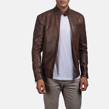 Load image into Gallery viewer, Men Dean Brown Leather Biker Jacket