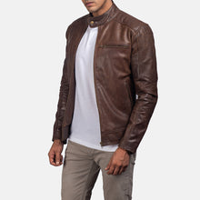 Load image into Gallery viewer, Men Dean Brown Leather Biker Jacket
