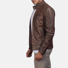 Load image into Gallery viewer, Men Dean Brown Leather Biker Jacket