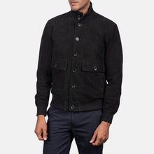 Load image into Gallery viewer, Men Eaton Black Suede Bomber Jacket