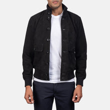 Load image into Gallery viewer, Men Eaton Black Suede Bomber Jacket