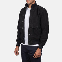 Load image into Gallery viewer, Men Eaton Black Suede Bomber Jacket