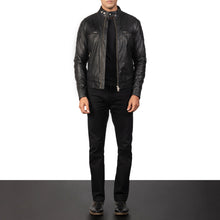 Load image into Gallery viewer, Men Gatsby Black Leather Biker Jacket