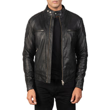 Load image into Gallery viewer, Men Gatsby Black Leather Biker Jacket
