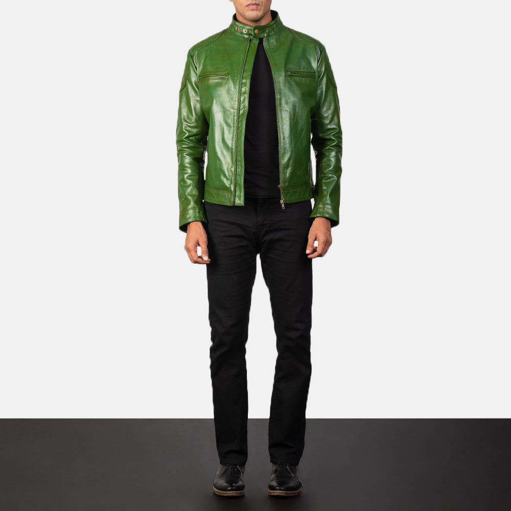 Men Gatsby Green Leather Biker Jacket