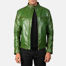 Load image into Gallery viewer, Men Gatsby Green Leather Biker Jacket