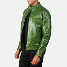 Load image into Gallery viewer, Men Gatsby Green Leather Biker Jacket
