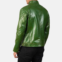 Load image into Gallery viewer, Men Gatsby Green Leather Biker Jacket