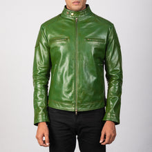 Load image into Gallery viewer, Men Gatsby Green Leather Biker Jacket