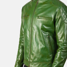 Load image into Gallery viewer, Men Gatsby Green Leather Biker Jacket