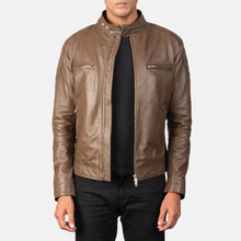 Load image into Gallery viewer, Men Gatsby Mocha Leather Biker Jacket