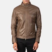 Load image into Gallery viewer, Men Gatsby Mocha Leather Biker Jacket