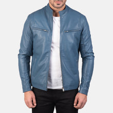 Load image into Gallery viewer, Men Ionic Blue Leather Biker Jacket