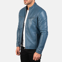Load image into Gallery viewer, Men Ionic Blue Leather Biker Jacket