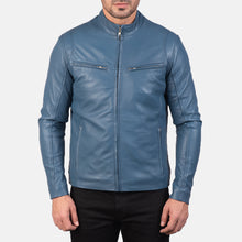 Load image into Gallery viewer, Men Ionic Blue Leather Biker Jacket