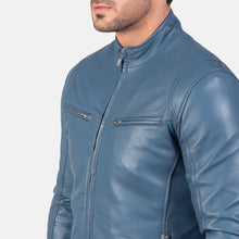 Load image into Gallery viewer, Men Ionic Blue Leather Biker Jacket